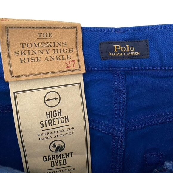 Polo Ralph Lauren Sz 27 Tompkins High-Rise Skinny Ankle Royal Blue Pony - Picture 5 of 11